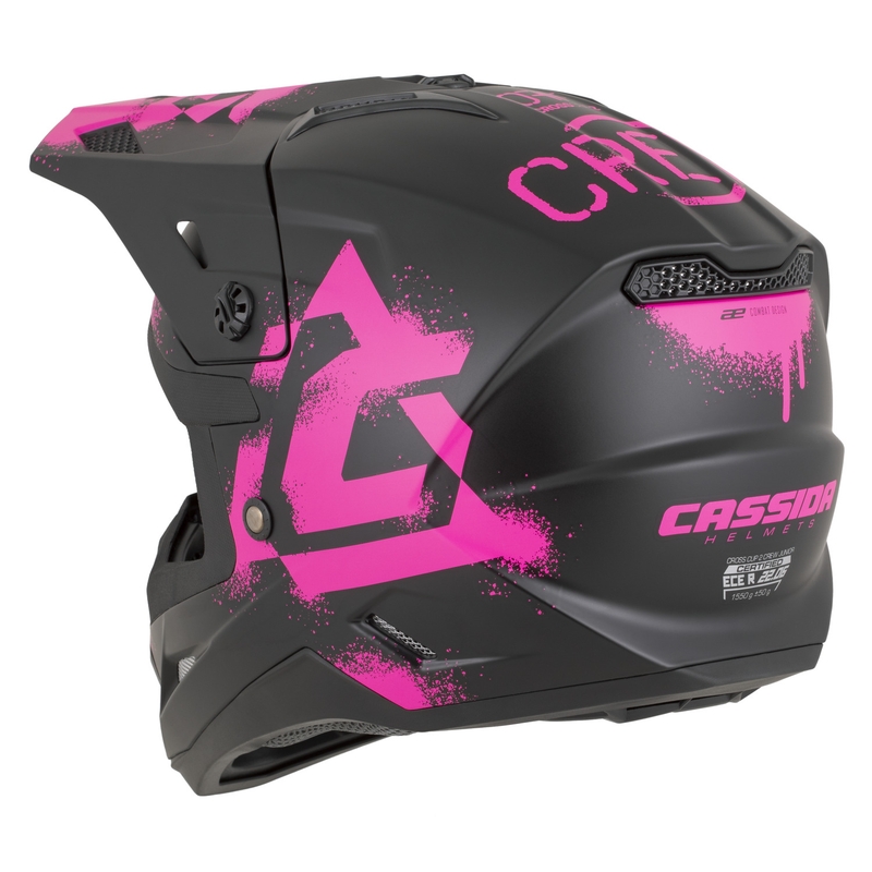 Casco da motocross per bambini Cassida Cross Cup 2 Crew Junior nero opaco-rosa fluo