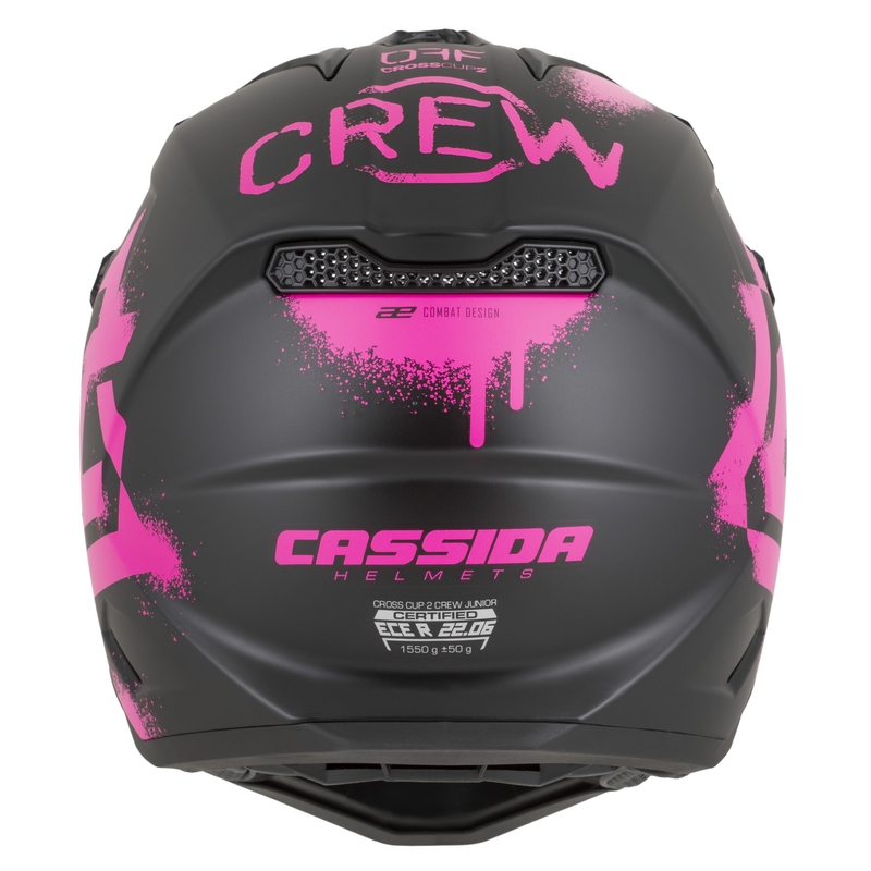 Casco da motocross per bambini Cassida Cross Cup 2 Crew Junior nero opaco-rosa fluo