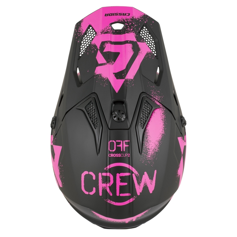 Casco da motocross per bambini Cassida Cross Cup 2 Crew Junior nero opaco-rosa fluo