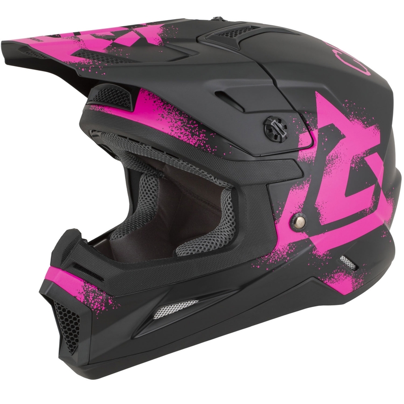 Casco da motocross per bambini Cassida Cross Cup 2 Crew Junior nero opaco-rosa fluo