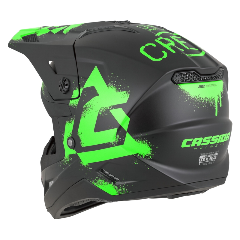 Casco da motocross per bambini Cassida Cross Cup 2 Crew Junior nero opaco-verde fluo