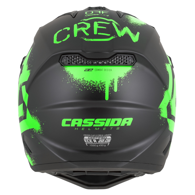 Casco da motocross per bambini Cassida Cross Cup 2 Crew Junior nero opaco-verde fluo