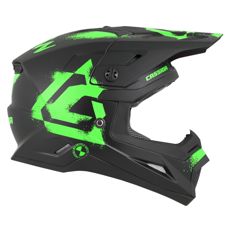 Casco da motocross per bambini Cassida Cross Cup 2 Crew Junior nero opaco-verde fluo