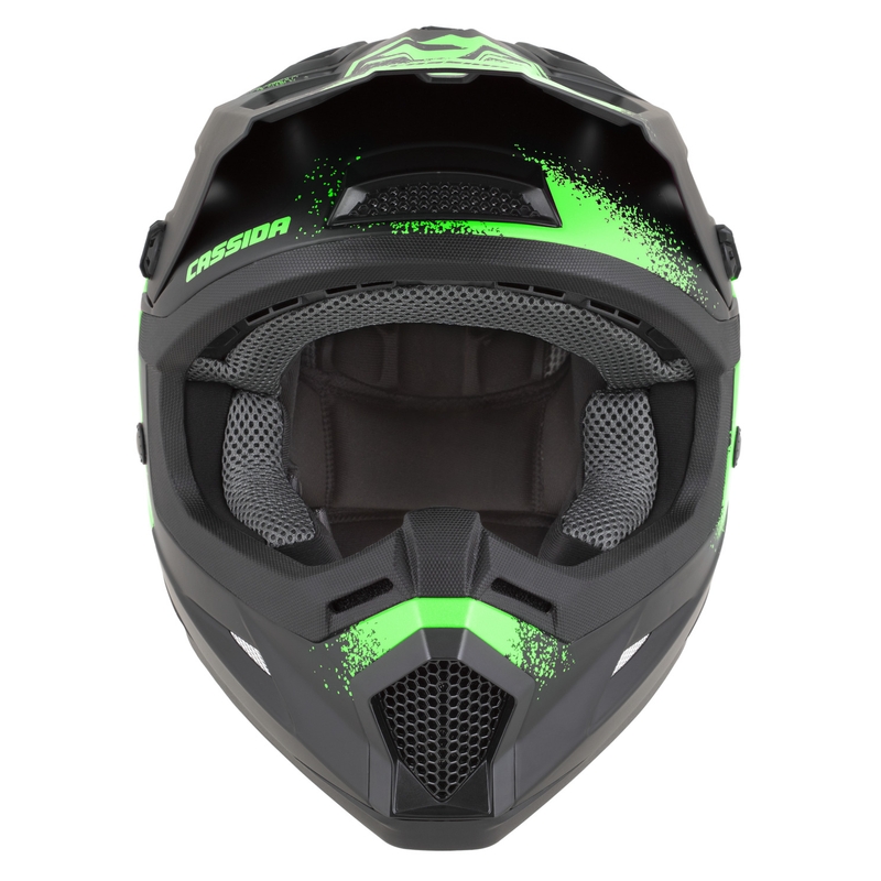 Casco da motocross per bambini Cassida Cross Cup 2 Crew Junior nero opaco-verde fluo