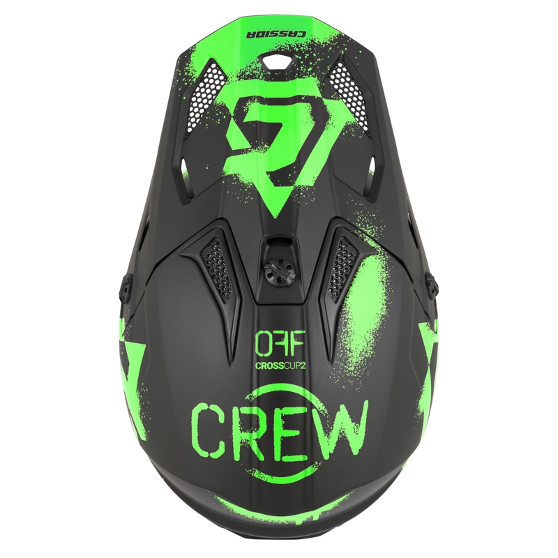 Casco da motocross per bambini Cassida Cross Cup 2 Crew Junior nero opaco-verde fluo