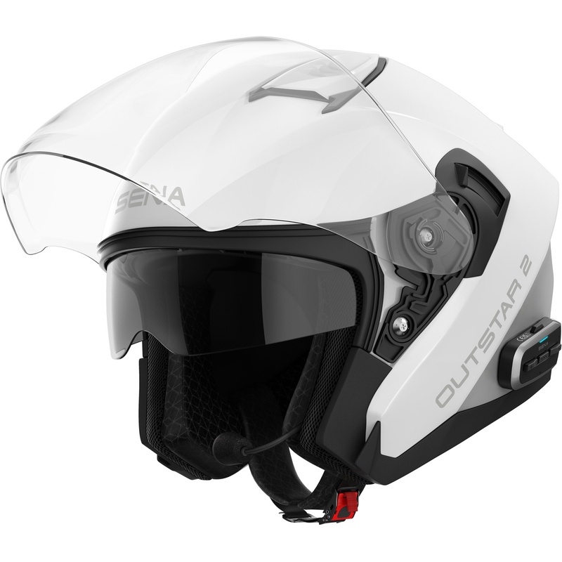Casco da moto aperto SENA Outstar 2 con cuffie bianco lucido