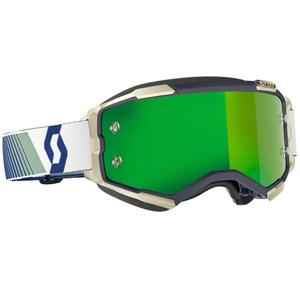 Maschera da motocross SCOTT Fury CH blu-verde con plexiglass specchiato verde