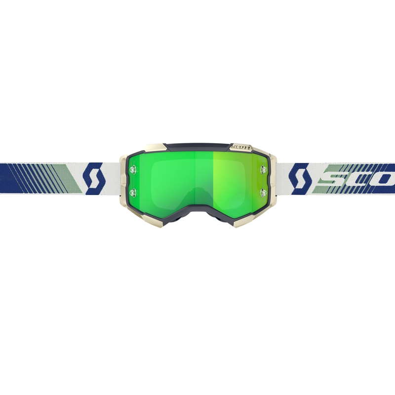 Maschera da motocross SCOTT Fury CH blu-verde con plexiglass specchiato verde