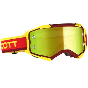 Maschera da motocross SCOTT Fury CH rosso-giallo con plexiglas specchiato giallo