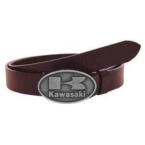 Cintura moto in pelle con fibbia Kawasaki marrone