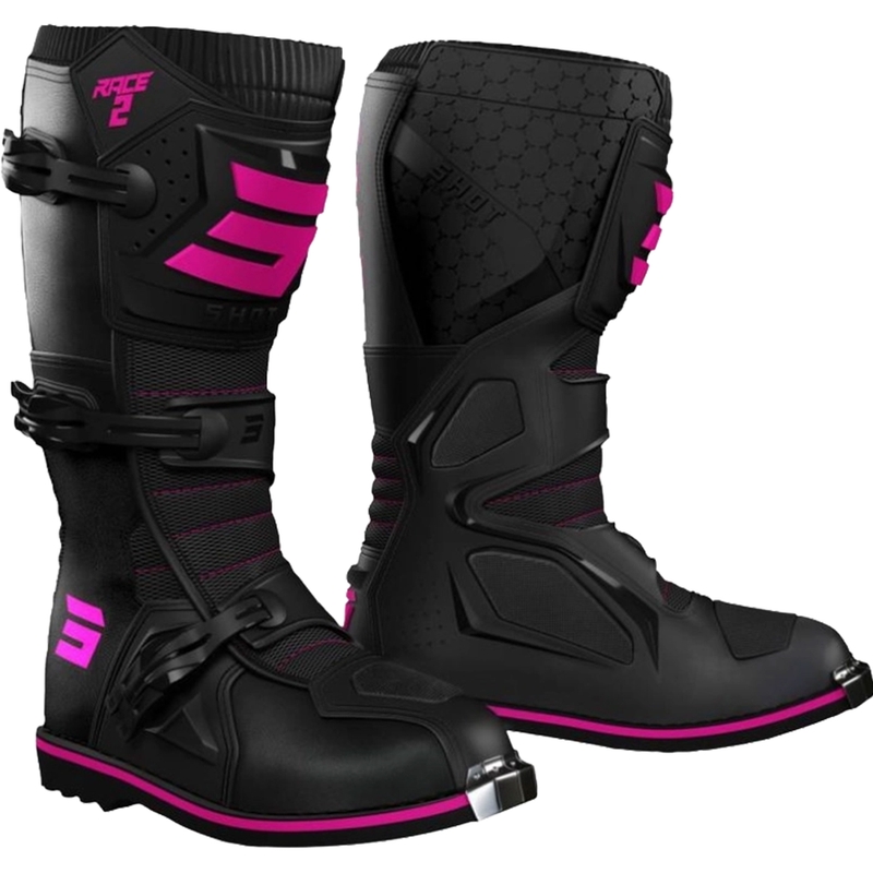 Stivali da moto per bambini Shot Race 2 nero e rosa