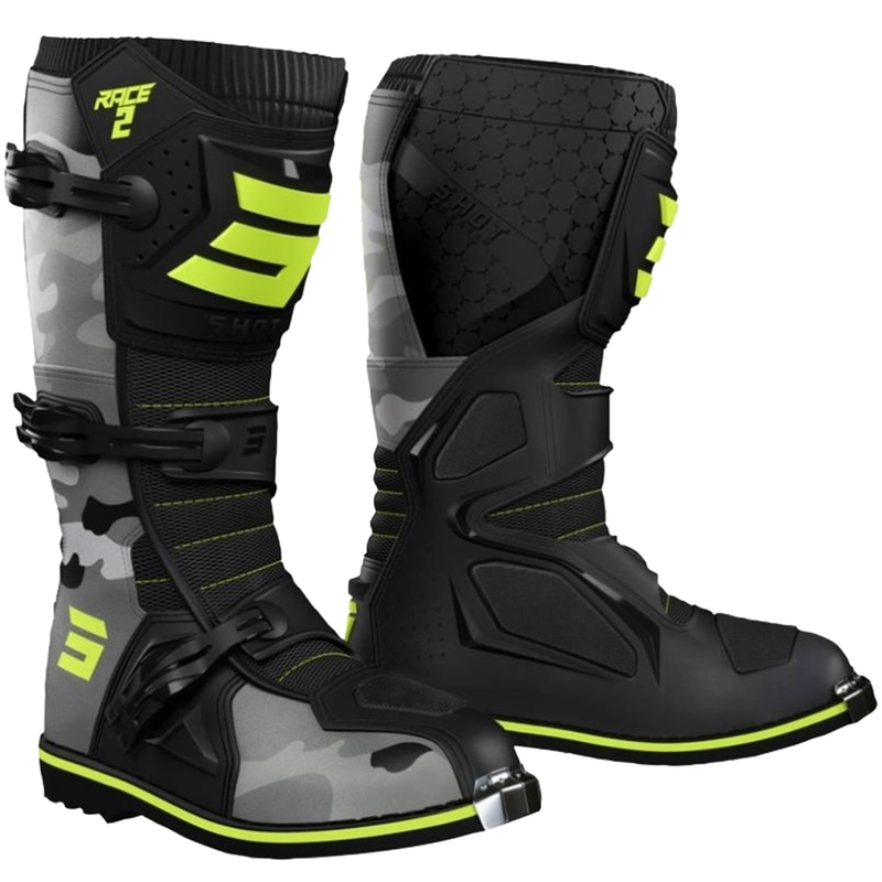 Stivali da moto per bambini Shot Race 2 camo-giallo fluo