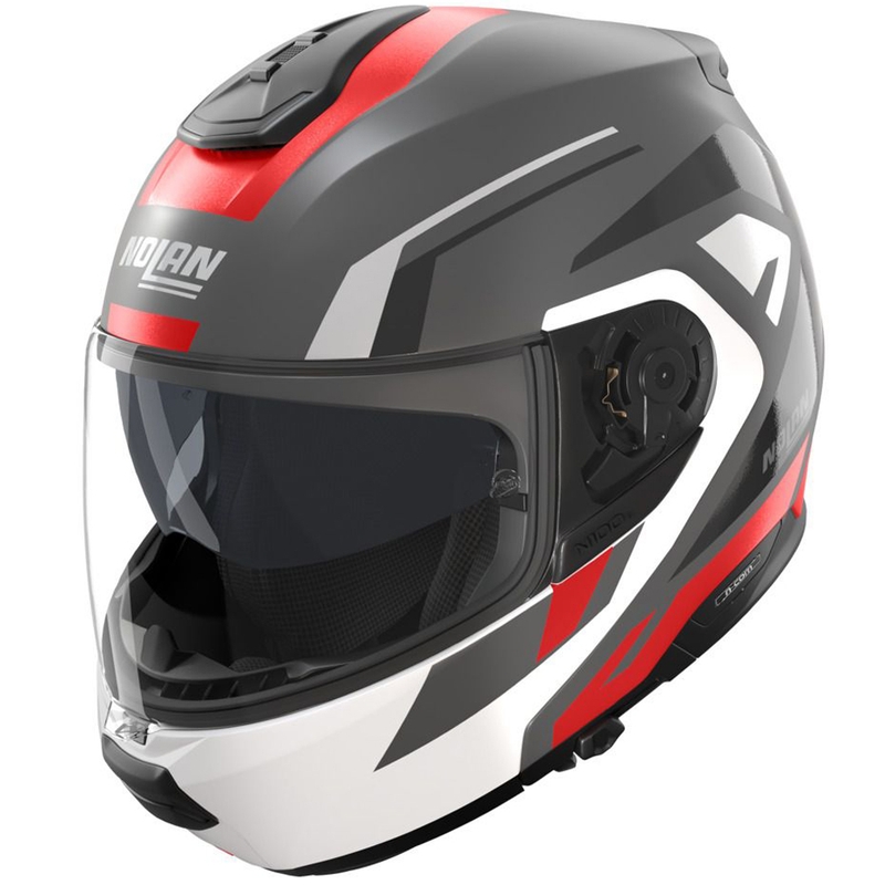 Casco moto apribile Nolan N100-6 Cinetico N-COM 361 grigio opaco-bianco-rosso