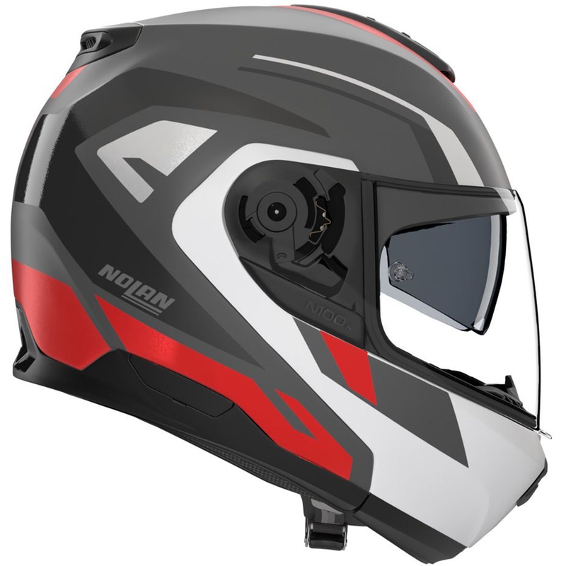 Casco moto apribile Nolan N100-6 Cinetico N-COM 361 grigio opaco-bianco-rosso