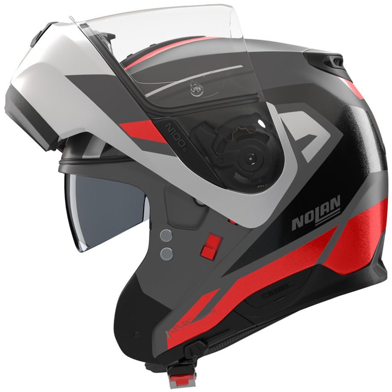 Casco moto apribile Nolan N100-6 Cinetico N-COM 361 grigio opaco-bianco-rosso