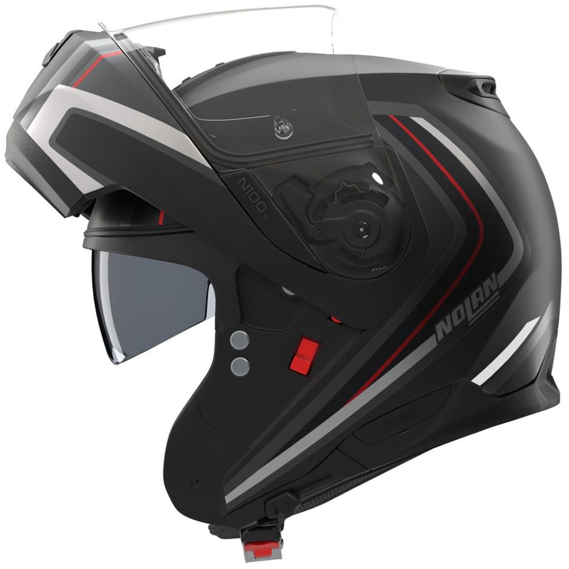 Casco moto apribile Nolan N100-6 Radiante N-com 357 nero-argento-rosso