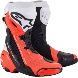 Stivali moto Alpinestars Supertech R Vented nero-bianco-rosso fluo