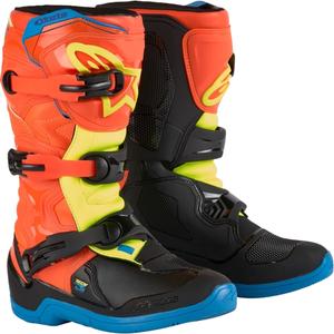 Alpinestars Tech 3S Youth arancio-fluo-blu-giallo-fluo-nero stivali da moto per bambini