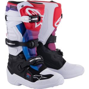 Stivali da motocross Alpinestars Tech 7 S per bambini, bianchi, neri, rossi, blu e viola
