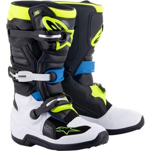 Stivali da moto per bambini Alpinestars Tech 7 S nero-bianco-giallo fluo-blu