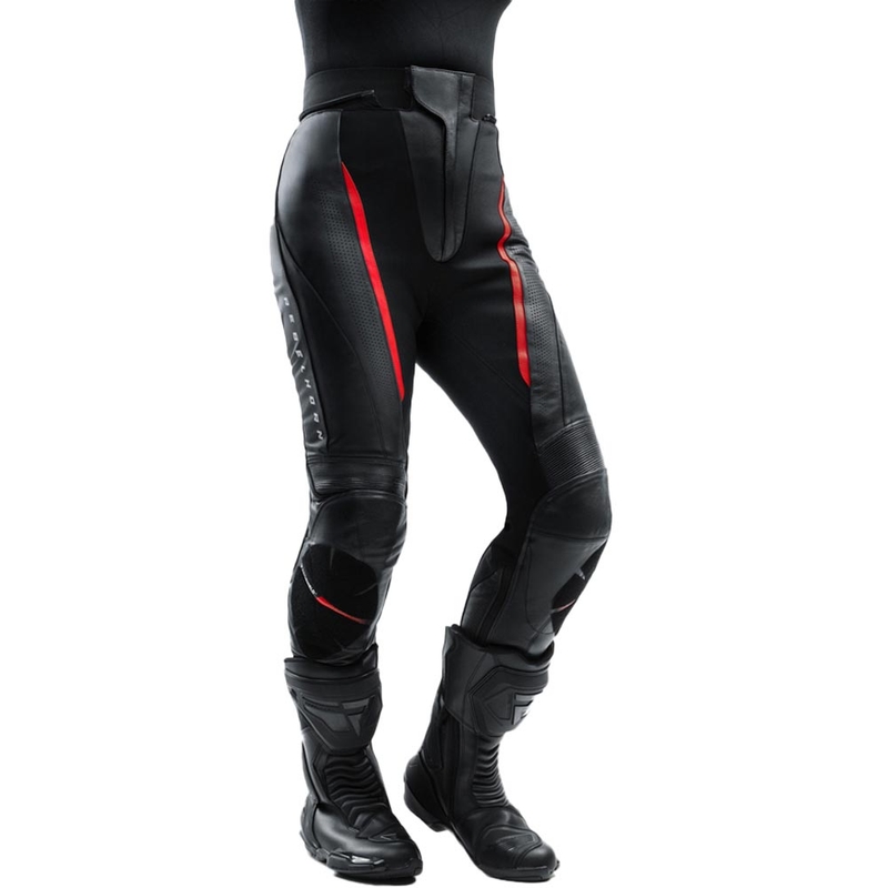 Pantaloni da motociclista in pelle da donna Rebelhorn Diva nero-rosso