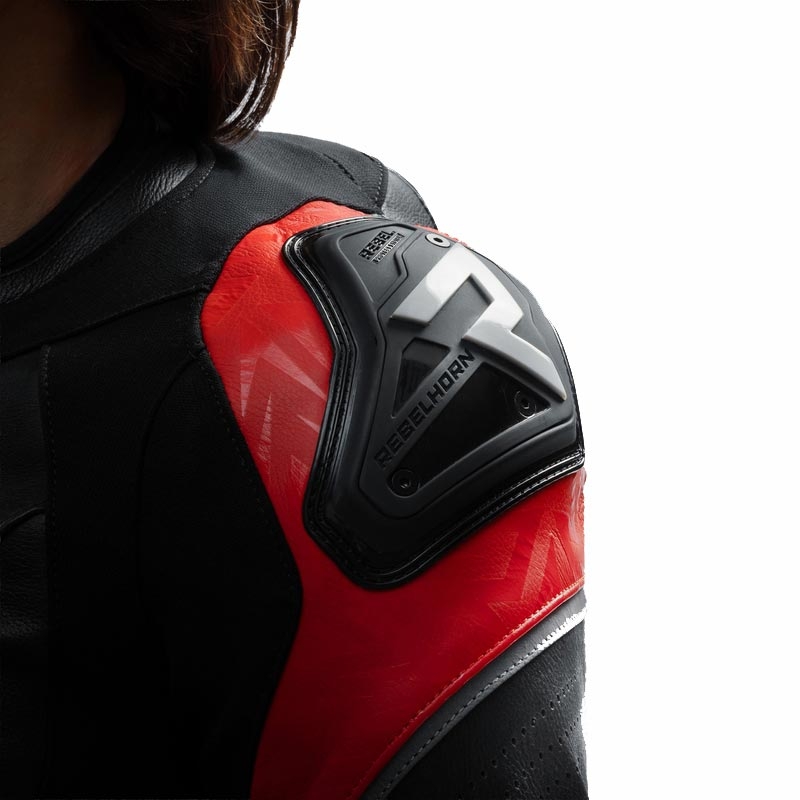 Giacca da moto in pelle da donna Rebelhorn Diva RS nero-rosso