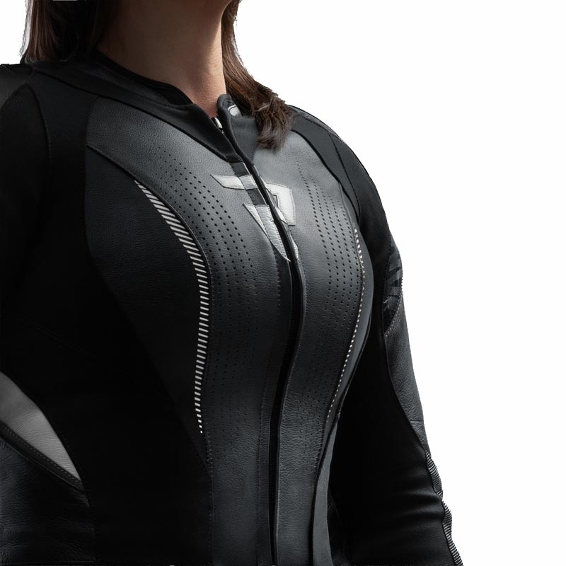 Giacca da moto in pelle da donna Rebelhorn Diva RS nero-bianco