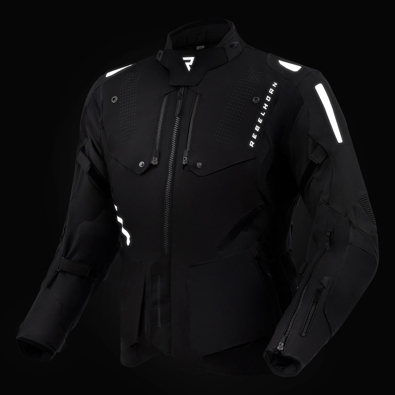 Giacca da motociclista Rebelhorn Hiker IV, nera-grigio scuro-rossa