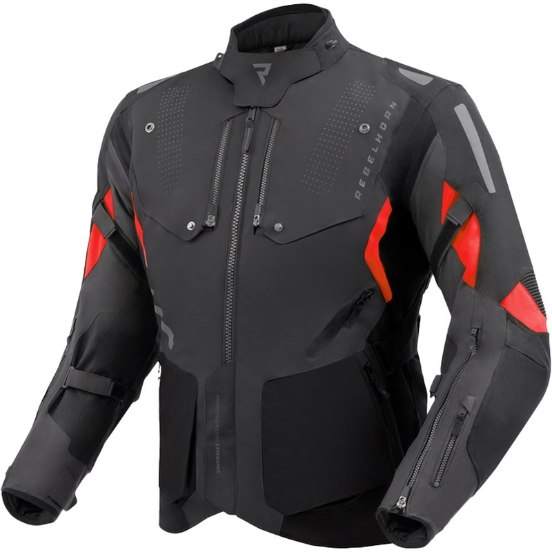 Giacca da motociclista Rebelhorn Hiker IV, nera-grigio scuro-rossa