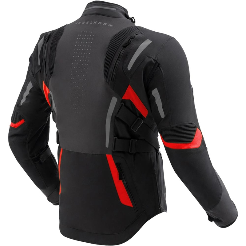 Giacca da motociclista Rebelhorn Hiker IV, nera-grigio scuro-rossa