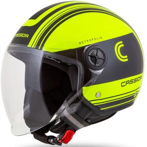 Casco moto aperto Cassida Handy Metropolis Safety giallo fluo-nero-riflettente grigio