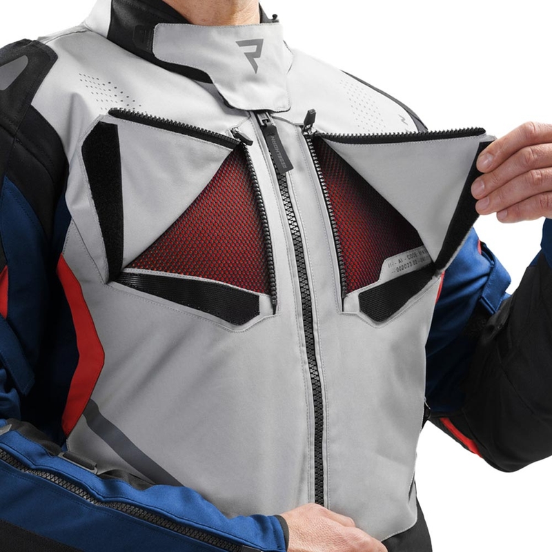 Giacca da motociclista Rebelhorn Hiker IV grigio chiaro-blu-rosso