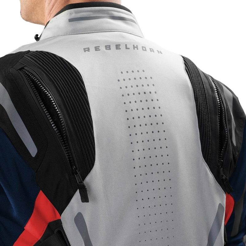 Giacca da motociclista Rebelhorn Hiker IV grigio chiaro-blu-rosso