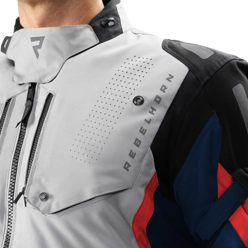 Giacca da motociclista Rebelhorn Hiker IV grigio chiaro-blu-rosso