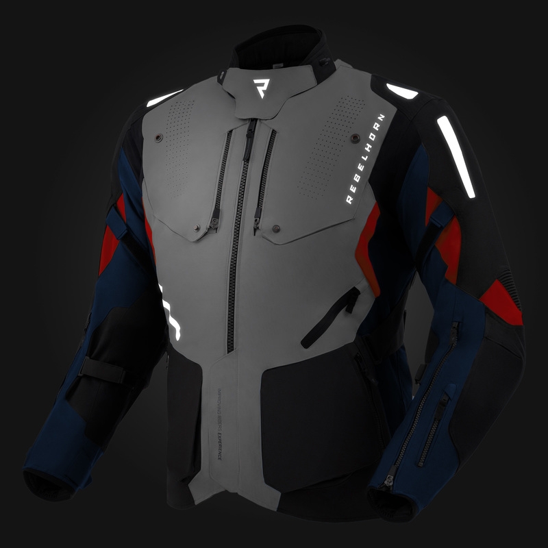Giacca da motociclista Rebelhorn Hiker IV grigio chiaro-blu-rosso