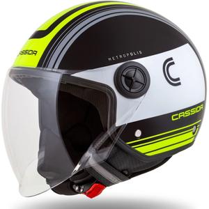 Casco moto aperto Cassida Handy Metropolis Nero-Bianco-Giallo Fluo-Grigio