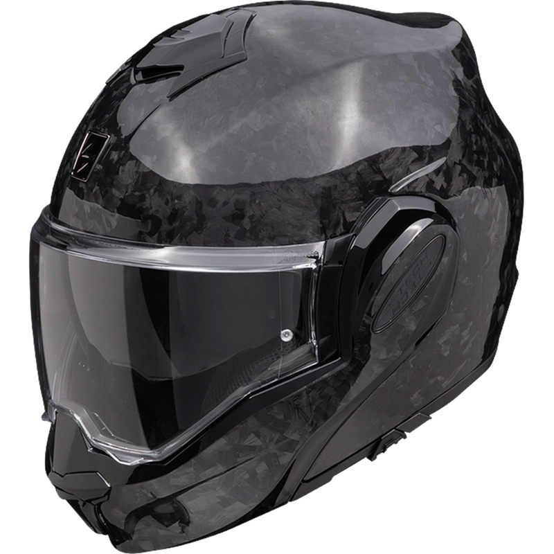 Casco da moto modulare Scorpion EXO-TECH EVO ONYX CARBON, colore nero.