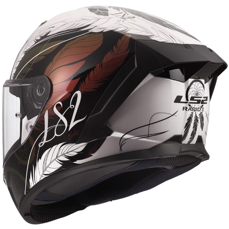 Casco integrale da moto LS2 FF820 Rapid III Boho bianco-nero-rosa lucido