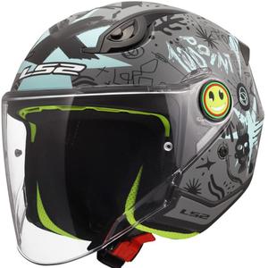 Casco da moto jet per bambini LS2 OF622 Funny II Scribble grigio-blu lucido