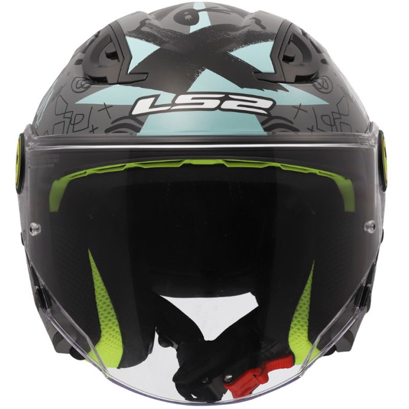Casco da moto jet per bambini LS2 OF622 Funny II Scribble grigio-blu lucido