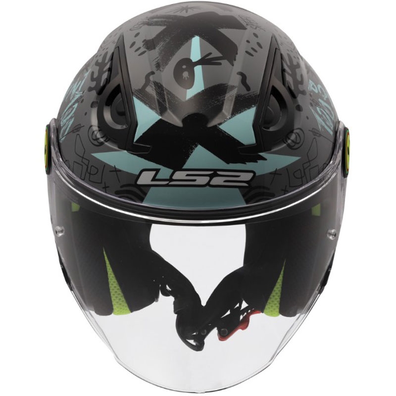 Casco da moto jet per bambini LS2 OF622 Funny II Scribble grigio-blu lucido