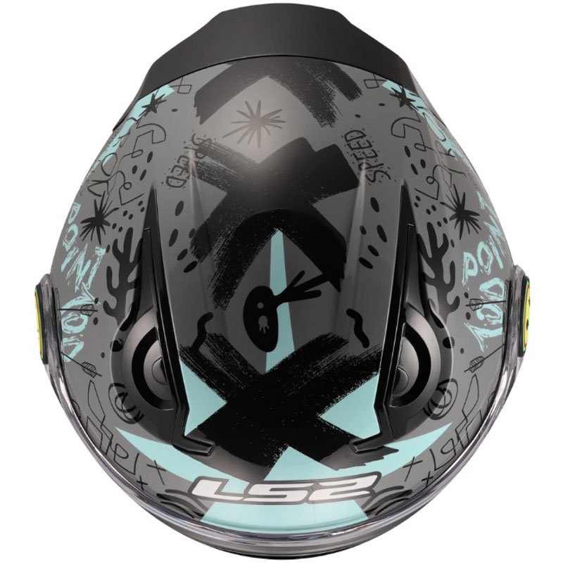Casco da moto jet per bambini LS2 OF622 Funny II Scribble grigio-blu lucido