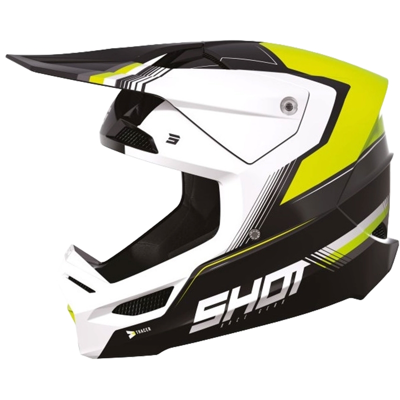 Casco da motocross per bambini Shot Race Tracer bianco-nero-giallo fluo Saldi