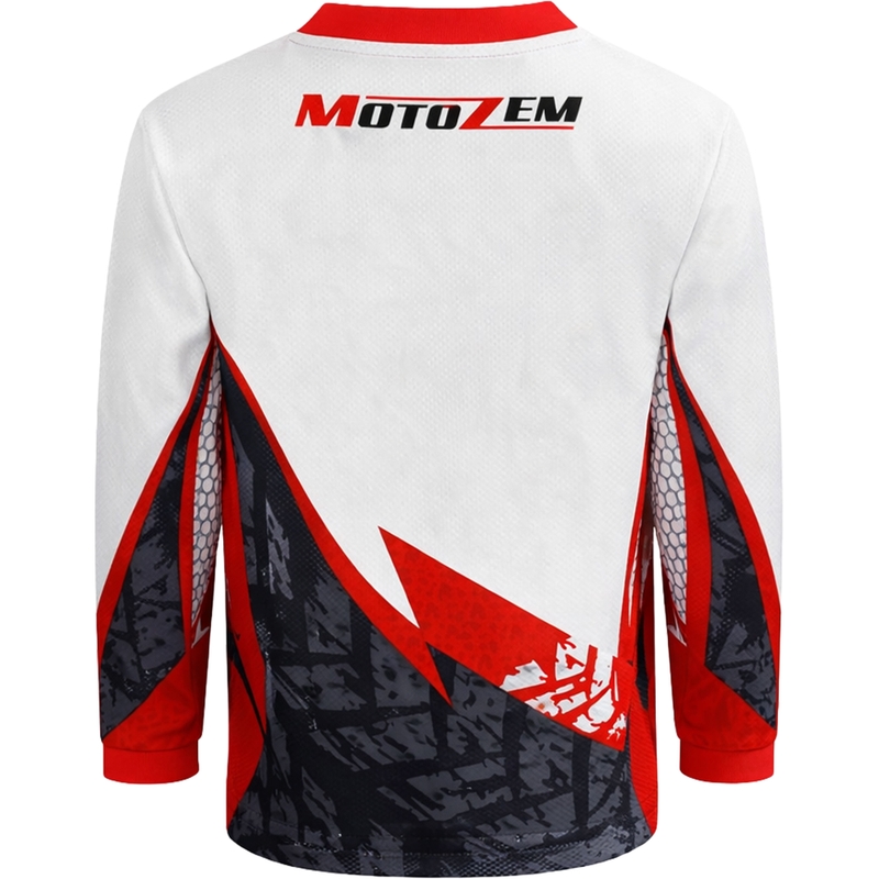 Maglia da motocross per bambini MotoZem Ground MX bianco-nero-rosso