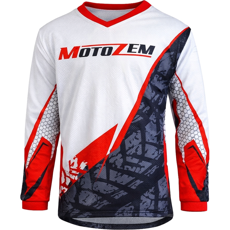 Maglia da motocross per bambini MotoZem Ground MX bianco-nero-rosso