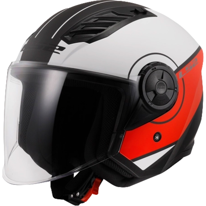 Casco moto aperto LS2 OF616 Airflow II Cover bianco e rosso opaco