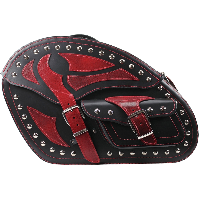 Borse laterali in pelle per moto con rivetti RSA S261B nero-rosso