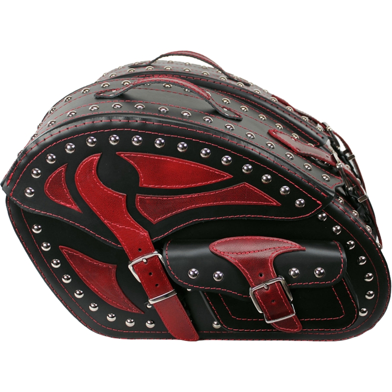 Borse laterali in pelle per moto con rivetti RSA S261B nero-rosso
