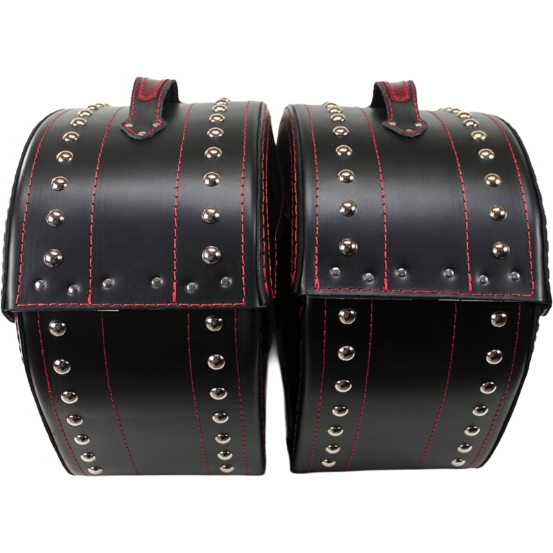 Borse laterali in pelle per moto con rivetti RSA S261B nero-rosso