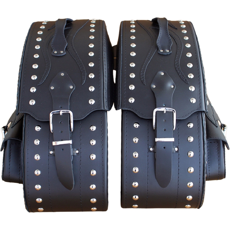 Borse laterali in pelle per moto con rivetti RSA S266B nere